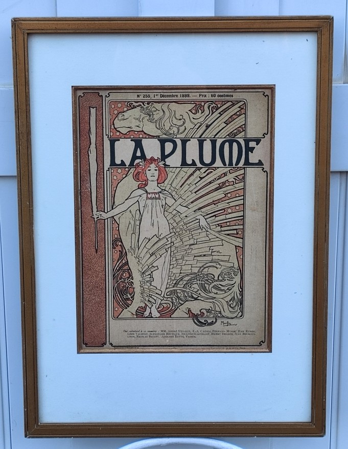 Alphonse Mucha 1860-1939...beautiful Colour Print 1899 For The Cover Of "la Plume" -photo-2