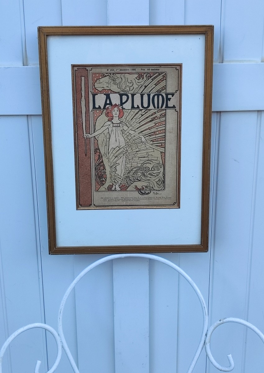 Alphonse Mucha 1860-1939...beautiful Colour Print 1899 For The Cover Of "la Plume" -photo-3