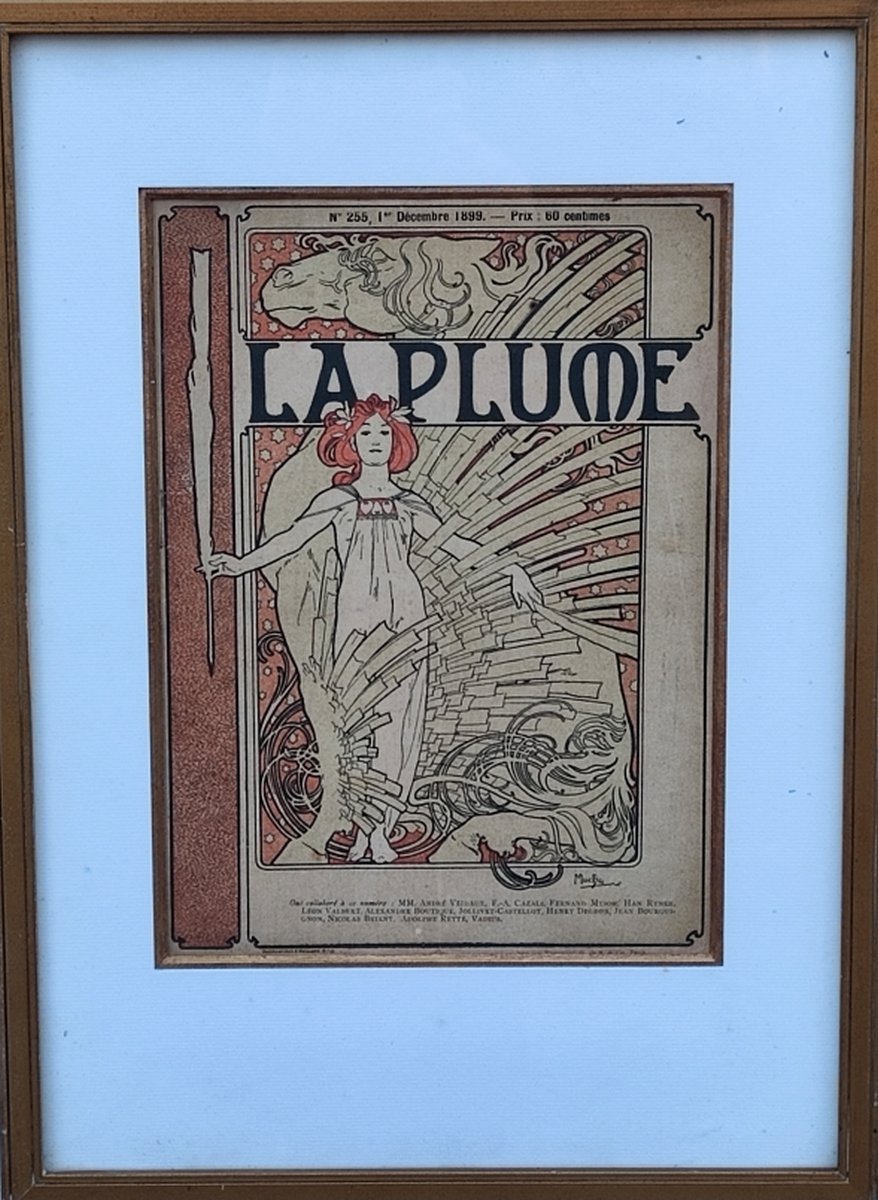 Alphonse Mucha 1860-1939...beautiful Colour Print 1899 For The Cover Of "la Plume" -photo-4