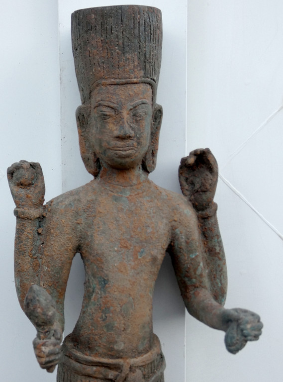 19th-20th Century Bronze Sculpture - Hindu Worship Of The Khmer People Of Cambodia - The God Vishnu-photo-2