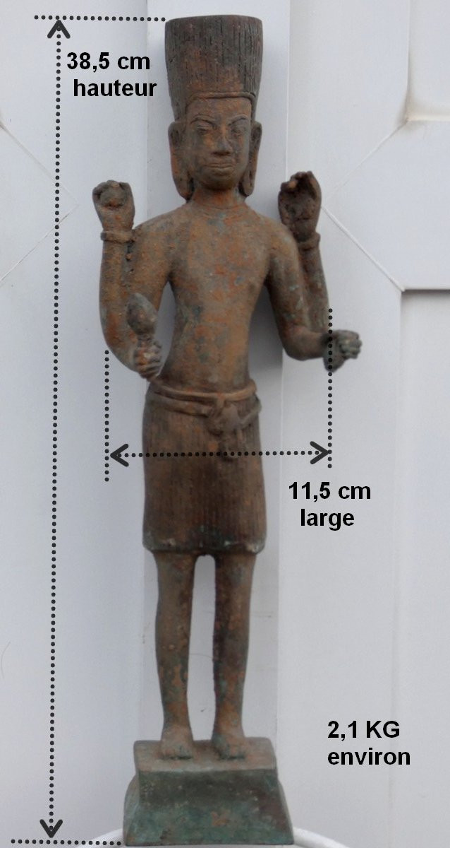 19th-20th Century Bronze Sculpture - Hindu Worship Of The Khmer People Of Cambodia - The God Vishnu-photo-6