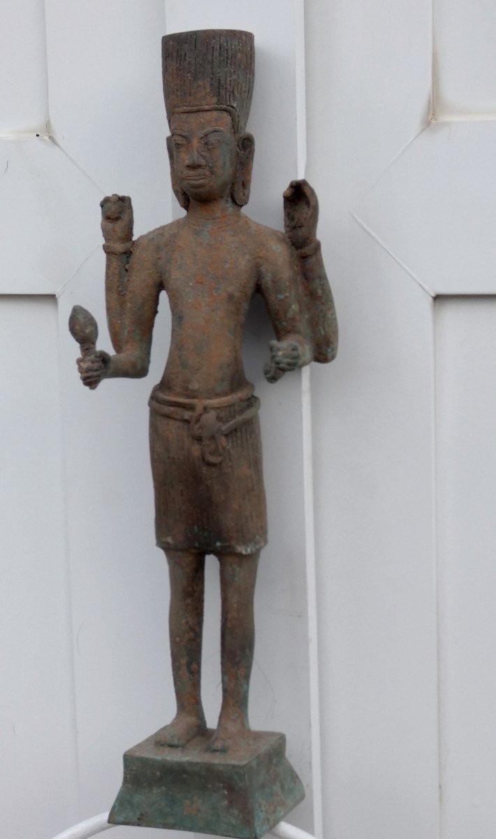 19th-20th Century Bronze Sculpture - Hindu Worship Of The Khmer People Of Cambodia - The God Vishnu-photo-7
