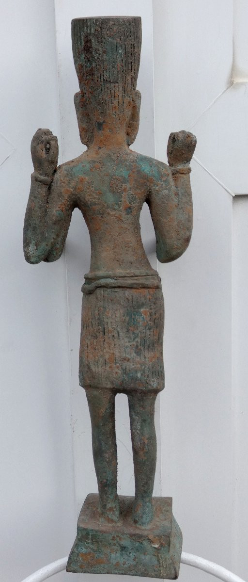 19th-20th Century Bronze Sculpture - Hindu Worship Of The Khmer People Of Cambodia - The God Vishnu-photo-8