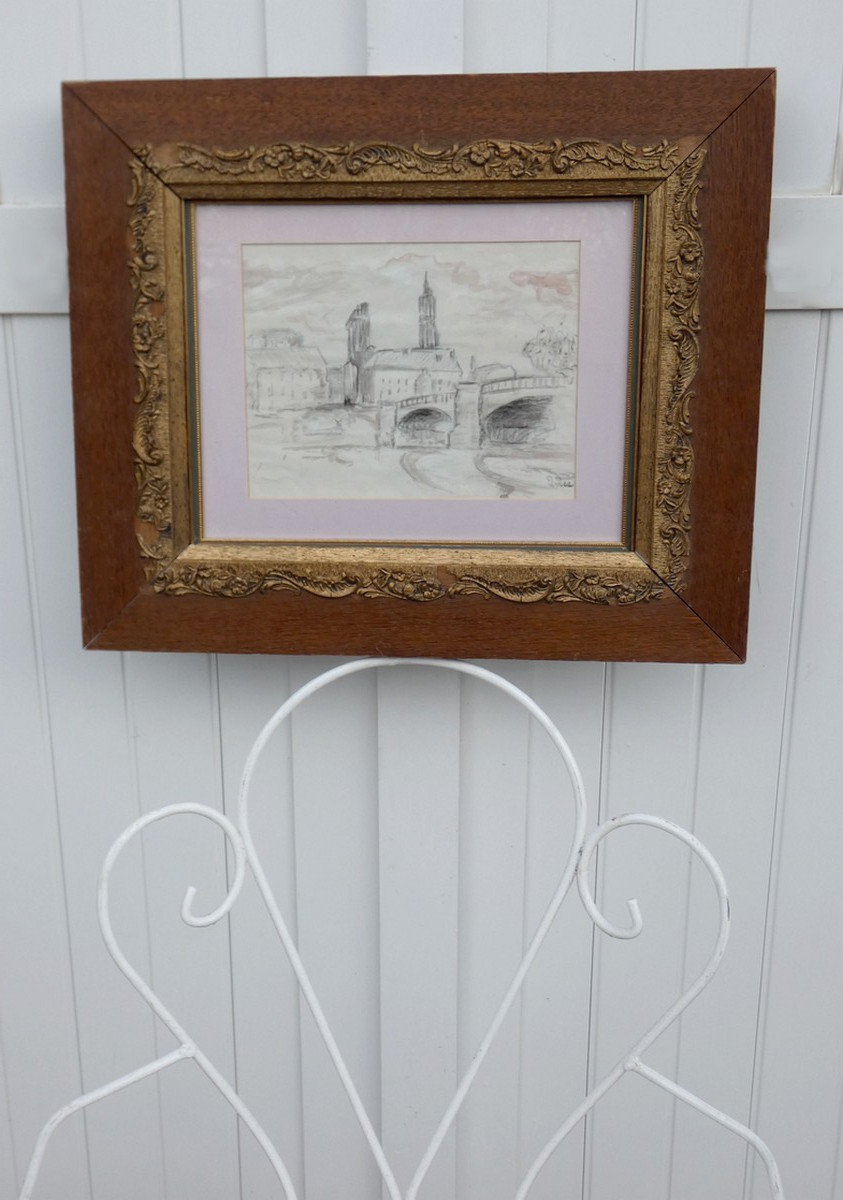 MAXIMILIEN LUCE 1858-1941--ÉTUDE A L’AQUARELLE--PAYSAGE URBAIN AVEC FLEUVE TRAVERSÉ PAR UN PONT-photo-2