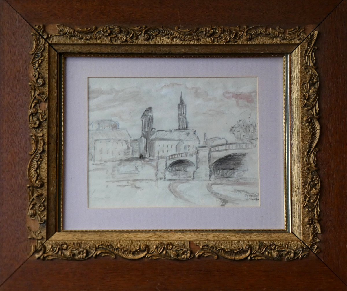 MAXIMILIEN LUCE 1858-1941--ÉTUDE A L’AQUARELLE--PAYSAGE URBAIN AVEC FLEUVE TRAVERSÉ PAR UN PONT-photo-5