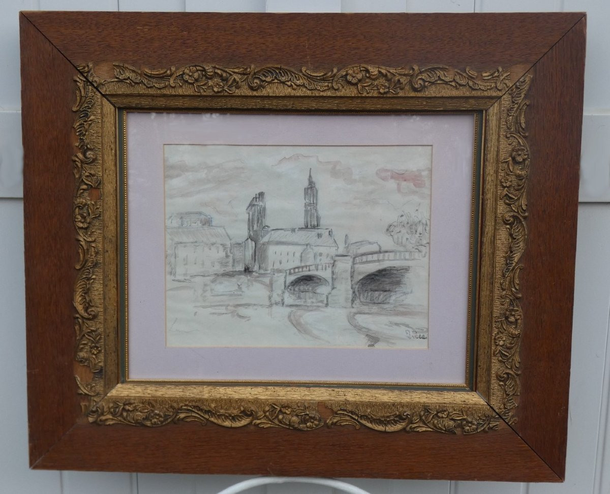 MAXIMILIEN LUCE 1858-1941--ÉTUDE A L’AQUARELLE--PAYSAGE URBAIN AVEC FLEUVE TRAVERSÉ PAR UN PONT-photo-6