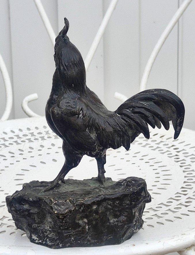 ROSA BONHEUR 1822-1899 - BRONZE ANIMALIER - LE COQ AU LÉZARD-photo-2
