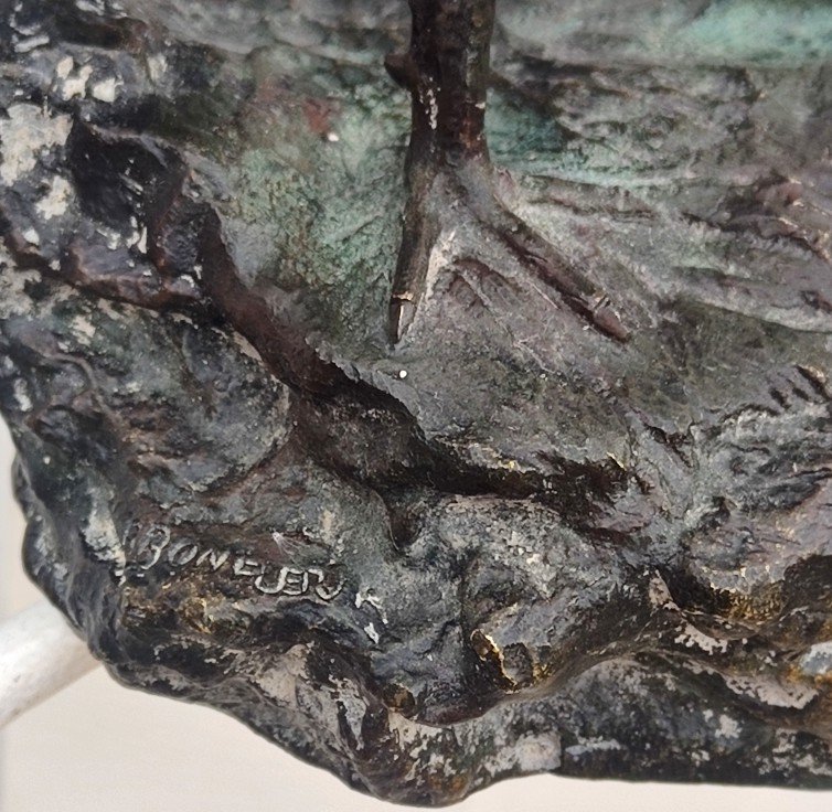 ROSA BONHEUR 1822-1899 - BRONZE ANIMALIER - LE COQ AU LÉZARD-photo-3