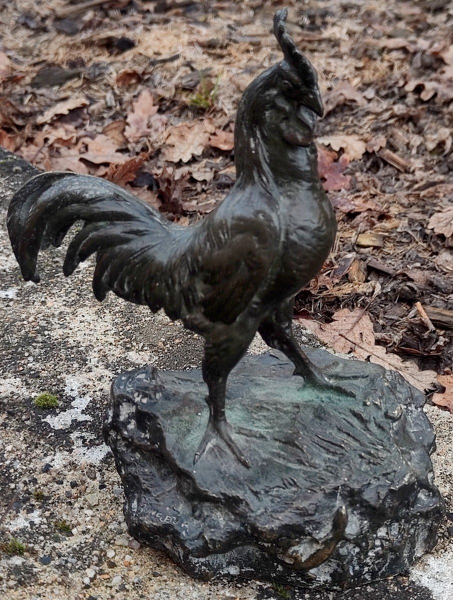 ROSA BONHEUR 1822-1899 - BRONZE ANIMALIER - LE COQ AU LÉZARD-photo-4