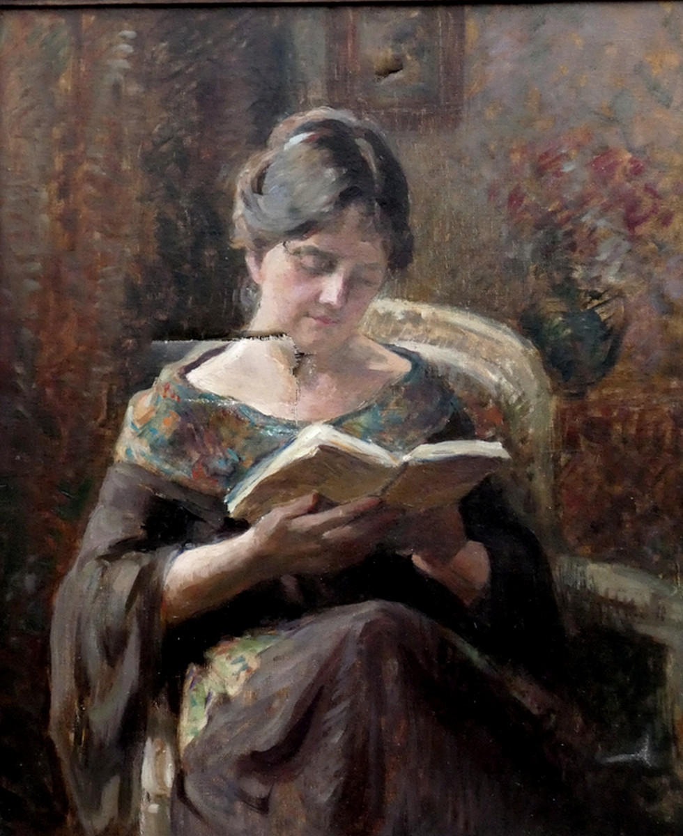 Marie Laforge 1865-1942...large Impressionist Canvas To Be Restored...woman Reading-photo-4