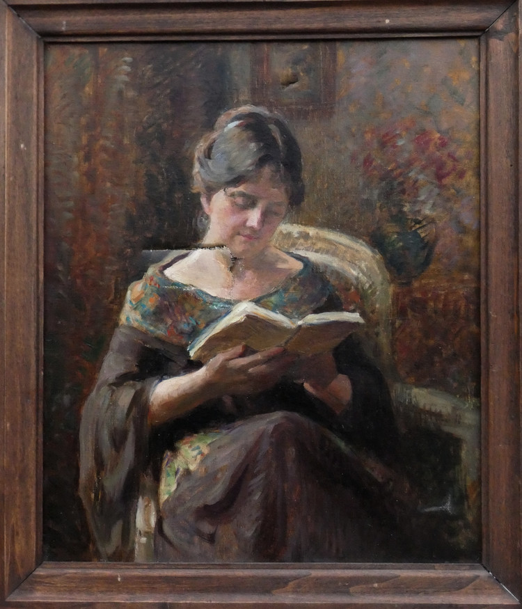 Marie Laforge 1865-1942...large Impressionist Canvas To Be Restored...woman Reading