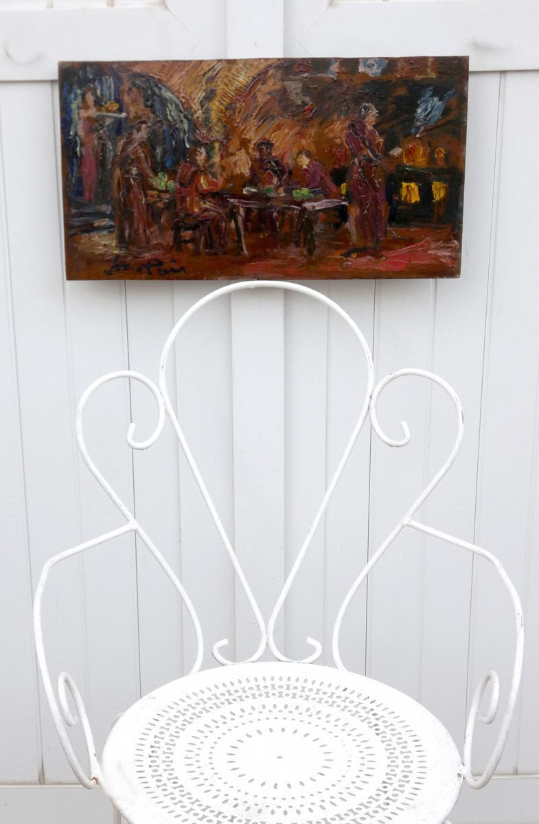 Jean Lair De La Haye 1889-1964...post-impressionist Painting...scene Of A Monks' Meal -photo-2