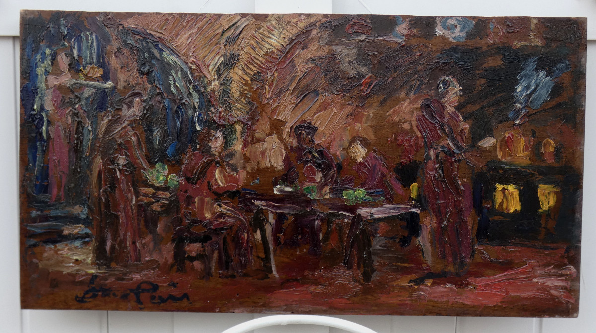 Jean Lair De La Haye 1889-1964...post-impressionist Painting...scene Of A Monks' Meal -photo-3