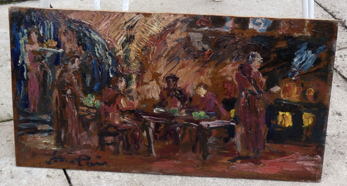 Jean Lair De La Haye 1889-1964...post-impressionist Painting...scene Of A Monks' Meal -photo-4