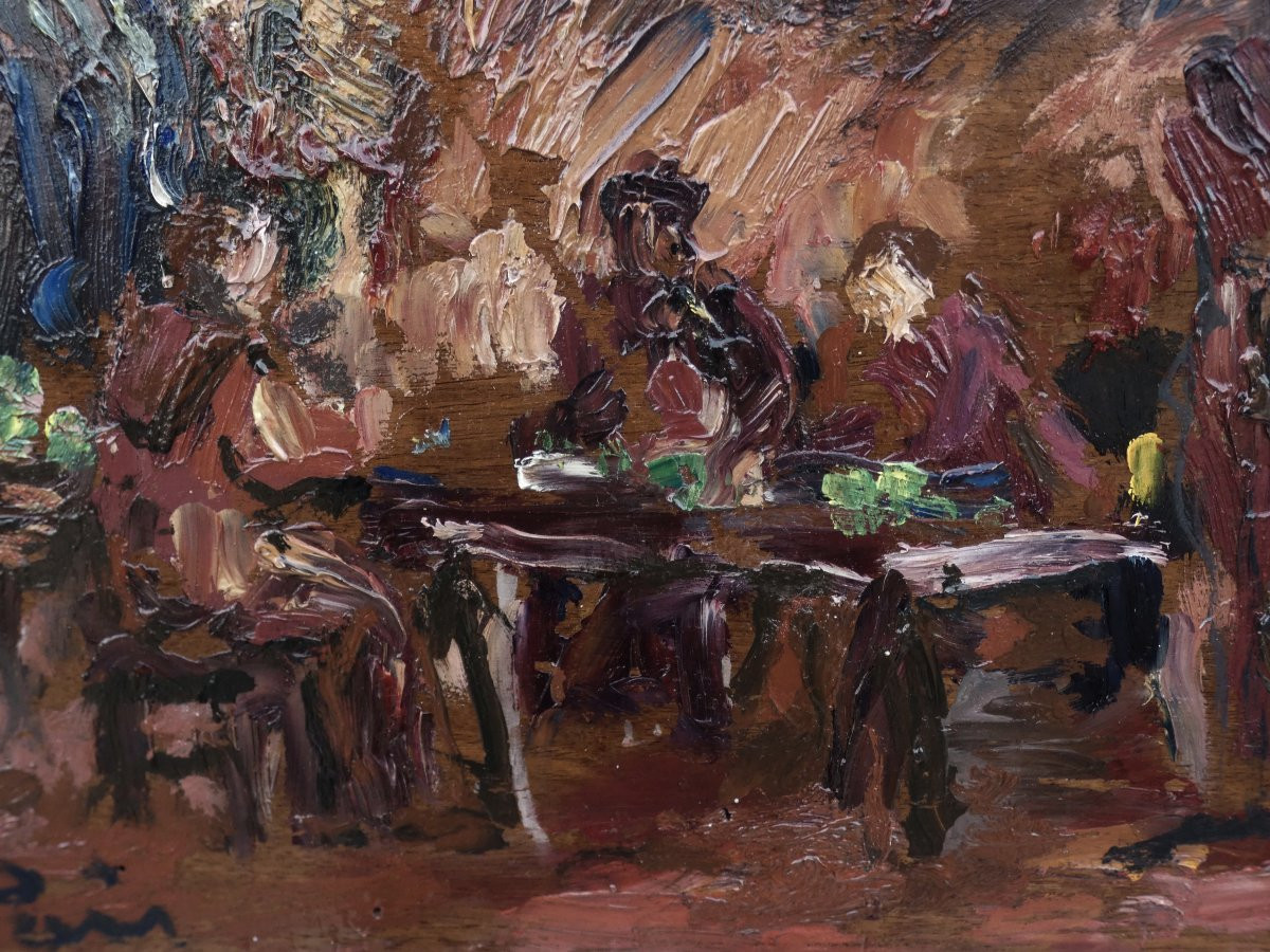Jean Lair De La Haye 1889-1964...post-impressionist Painting...scene Of A Monks' Meal -photo-1