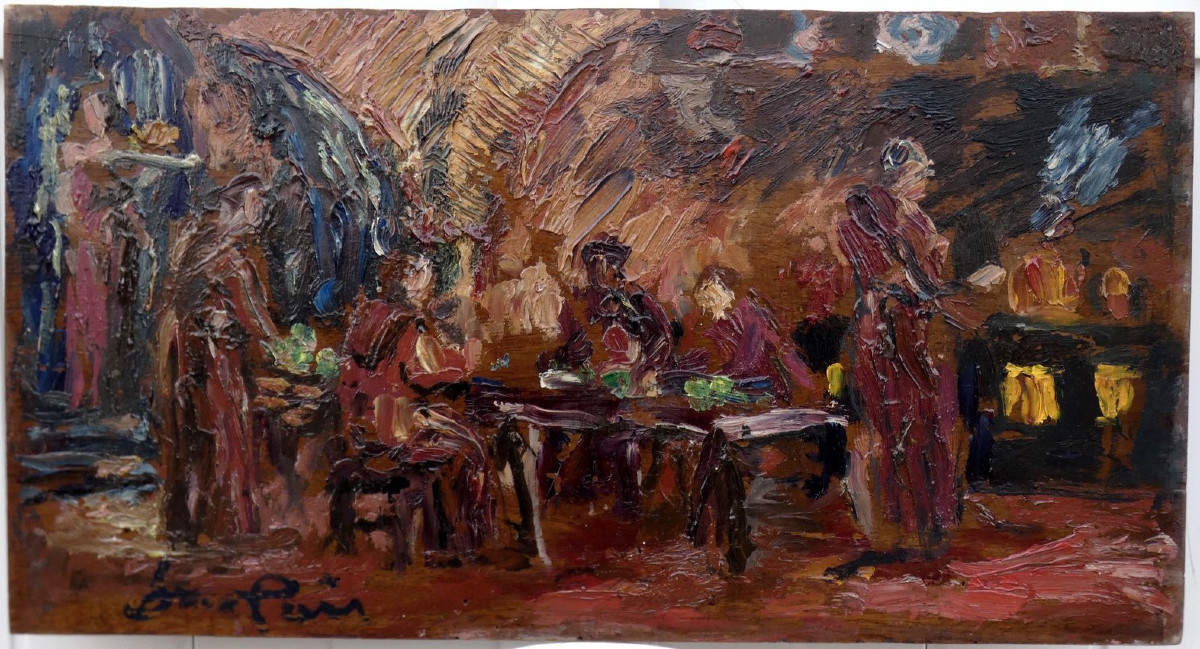 Jean Lair De La Haye 1889-1964...post-impressionist Painting...scene Of A Monks' Meal 