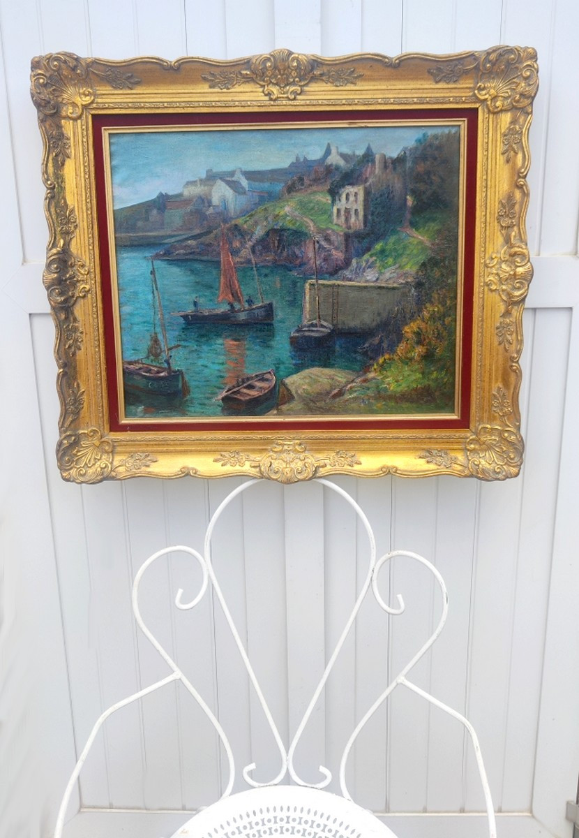 GRAND TOILE IMPRESSIONNISTE XIXe - VUE DU PETIT PORT DE DOÊLAN À CLOHARS-CARNOËT - PONT-AVEN-photo-2