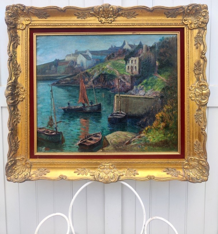 GRAND TOILE IMPRESSIONNISTE XIXe - VUE DU PETIT PORT DE DOÊLAN À CLOHARS-CARNOËT - PONT-AVEN-photo-5