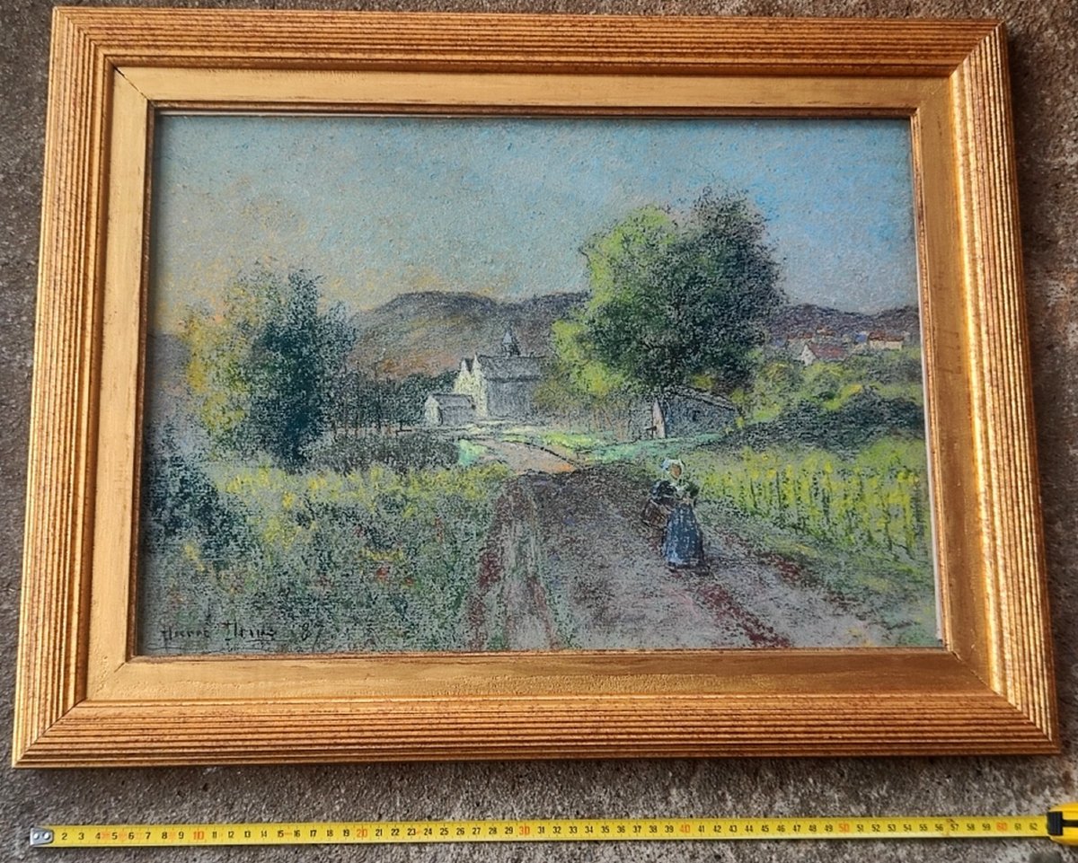 PIERRE PRINS 1838-1913...GRAND PASTEL IMPRESSIONNISTE...PAYSAGE ANIMÉ PRÉS DE TRIEL-SUR-SEINE-photo-1