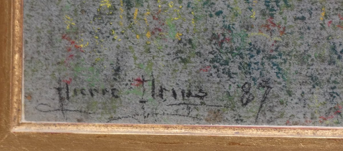 PIERRE PRINS 1838-1913...GRAND PASTEL IMPRESSIONNISTE...PAYSAGE ANIMÉ PRÉS DE TRIEL-SUR-SEINE-photo-2