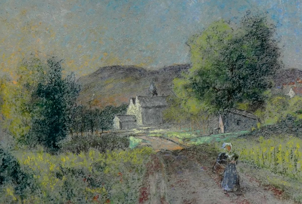 PIERRE PRINS 1838-1913...GRAND PASTEL IMPRESSIONNISTE...PAYSAGE ANIMÉ PRÉS DE TRIEL-SUR-SEINE-photo-3