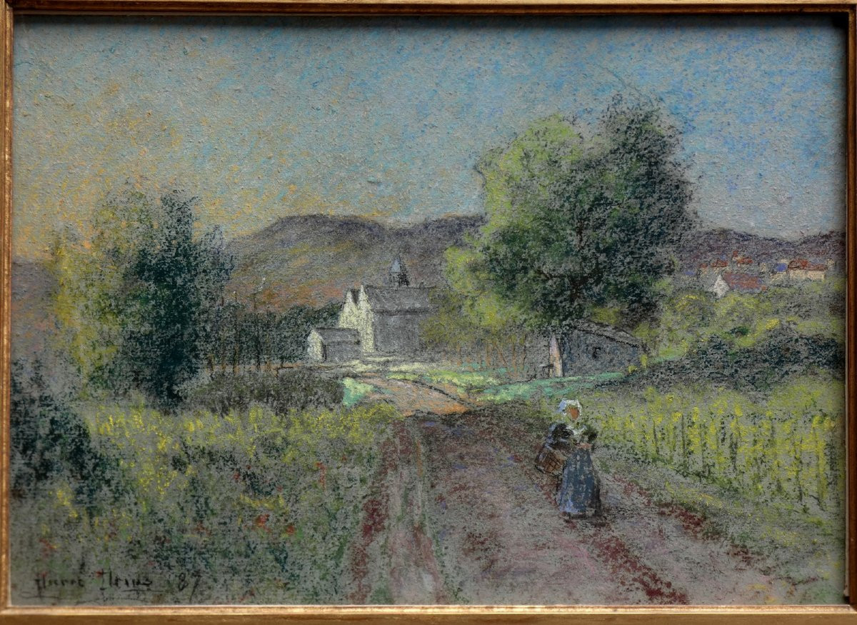 PIERRE PRINS 1838-1913...GRAND PASTEL IMPRESSIONNISTE...PAYSAGE ANIMÉ PRÉS DE TRIEL-SUR-SEINE-photo-4