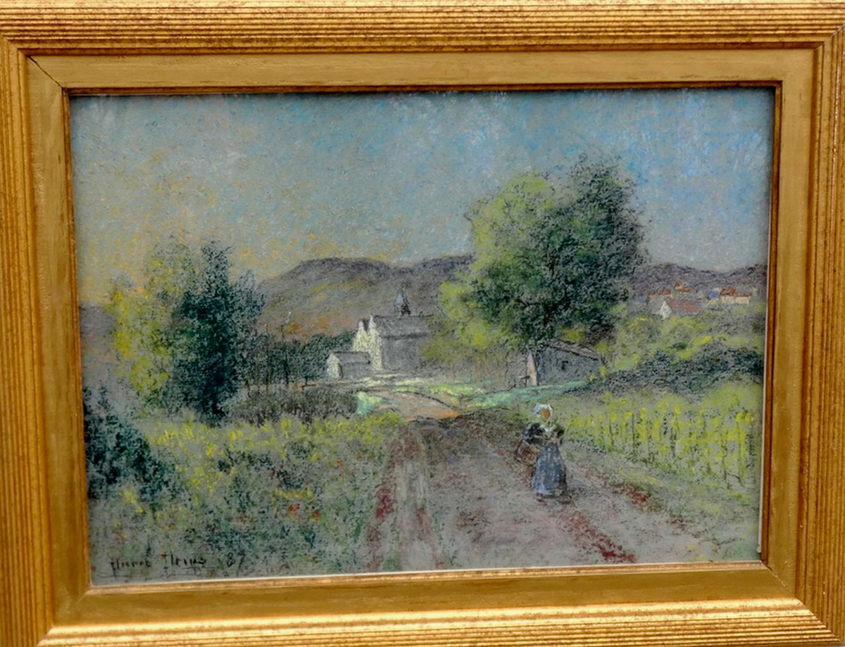 PIERRE PRINS 1838-1913...GRAND PASTEL IMPRESSIONNISTE...PAYSAGE ANIMÉ PRÉS DE TRIEL-SUR-SEINE