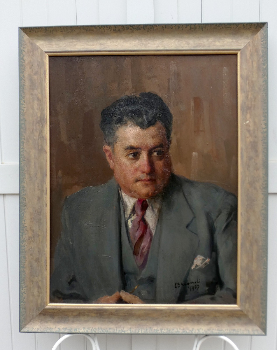 Luigi Brignoli 1881-1952...two Large Portraits Of A Bourgeois Couple In 1937-photo-3