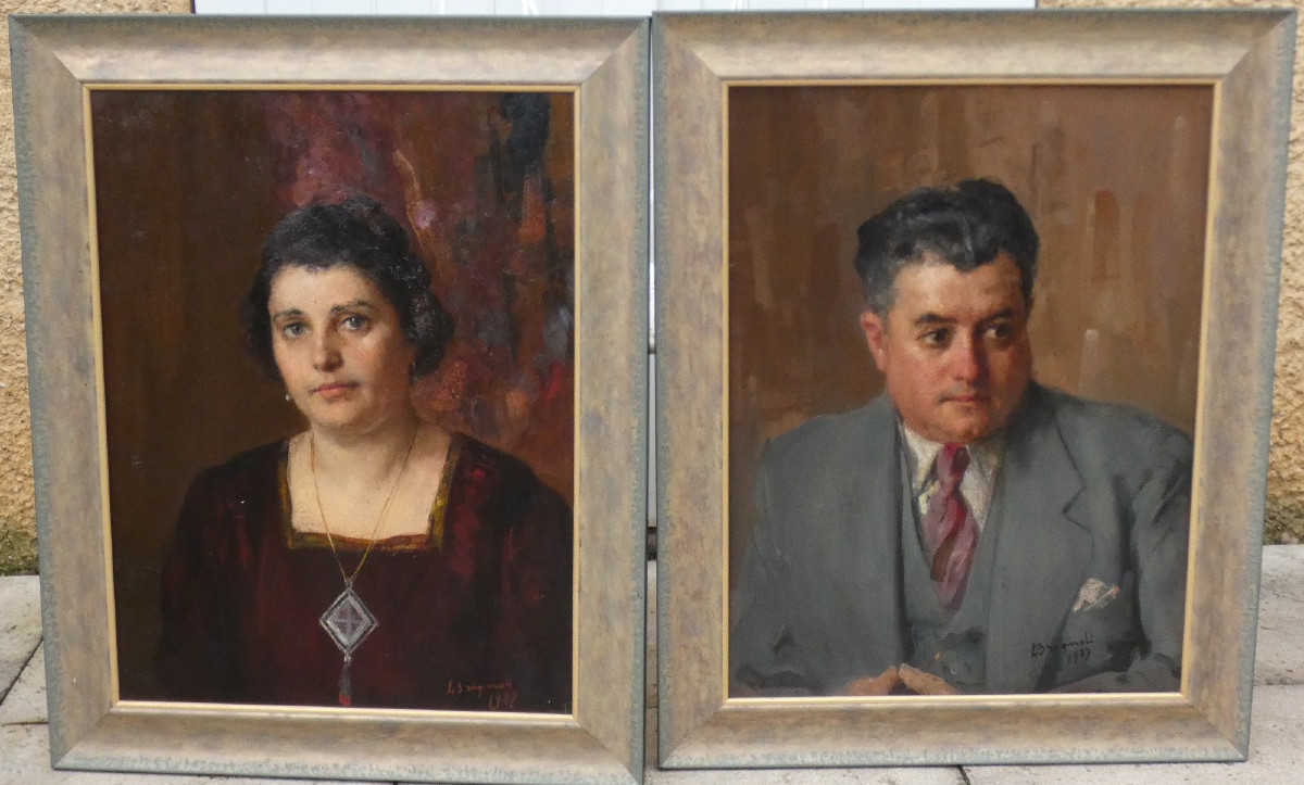 Luigi Brignoli 1881-1952...two Large Portraits Of A Bourgeois Couple In 1937