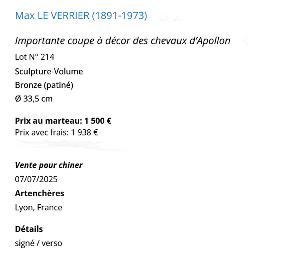 MAX LE VERRIER 1891-1973...BRONZE ART DÉCO...GRANDE COUPE AUX CHEVAUX D'APOLLON-photo-7