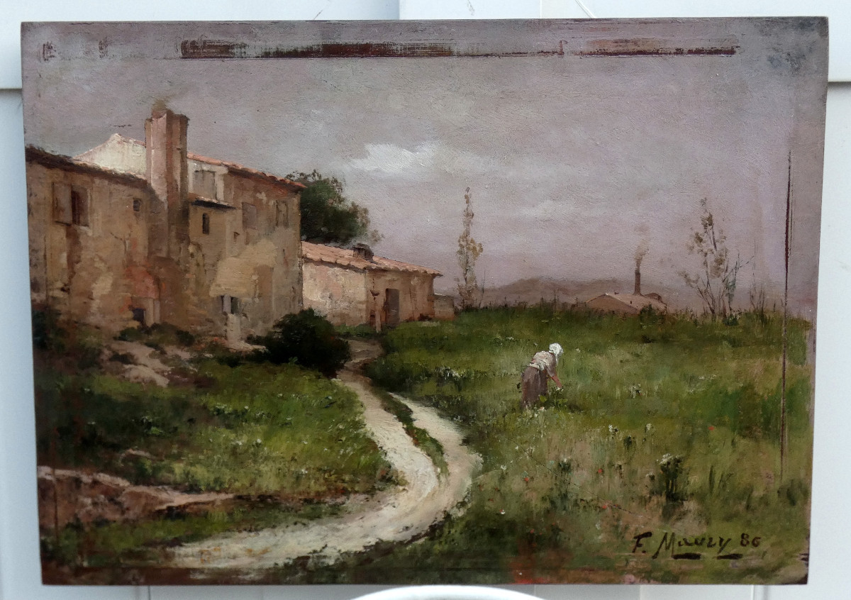FRANÇOIS MAURY 1861-1933 - PAYSAGE IMPRESSIONNISTE - MAS ANIMÉ DANS LE MIDI DE LA FRANCE