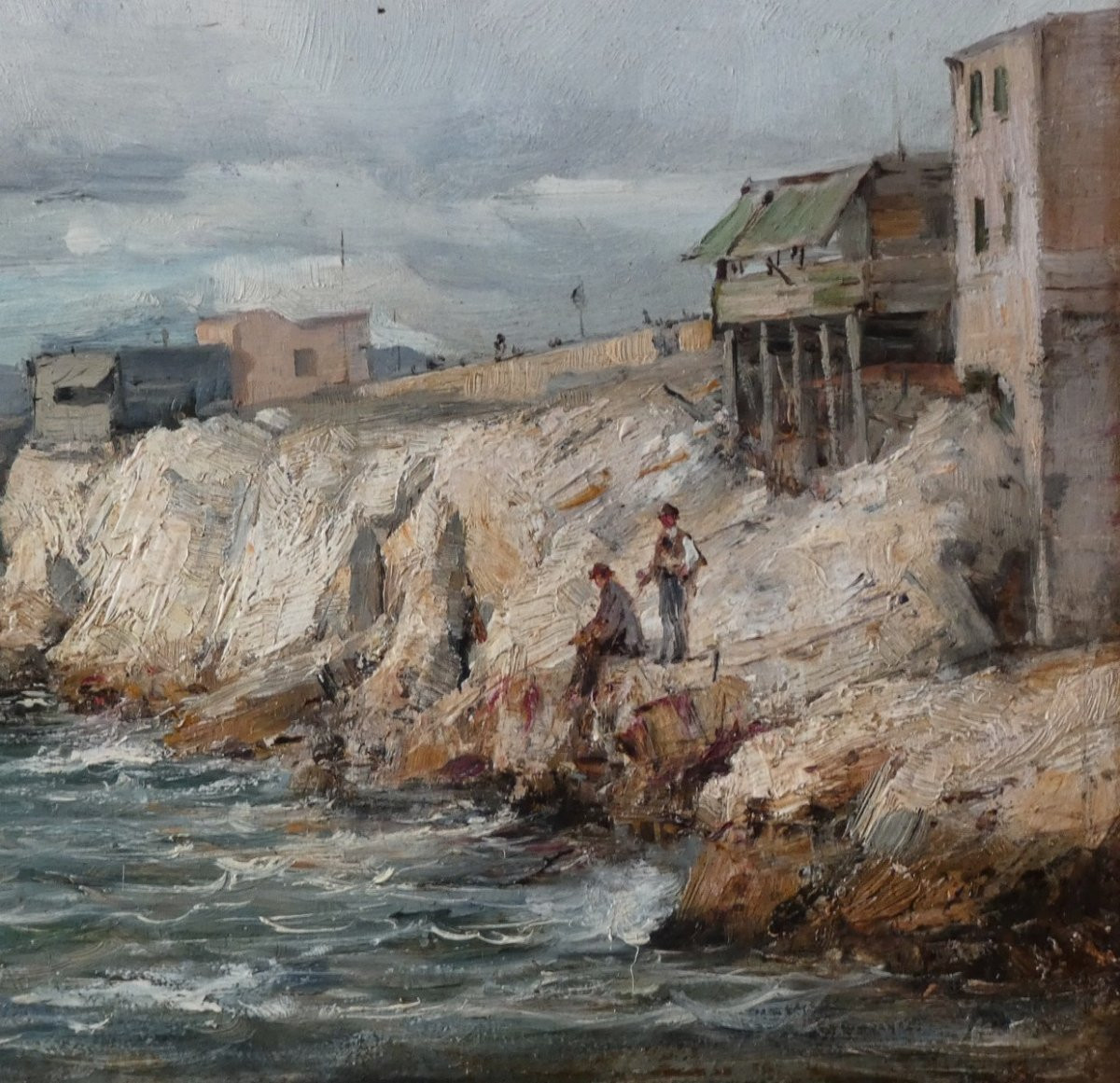 JUSTIN JULES CLAVERIE 1858-1931...PAYSAGE IMPRESSIONNISTE..MARSEILLE, VUE DE LA CORNICHE ANIMÉE-photo-1