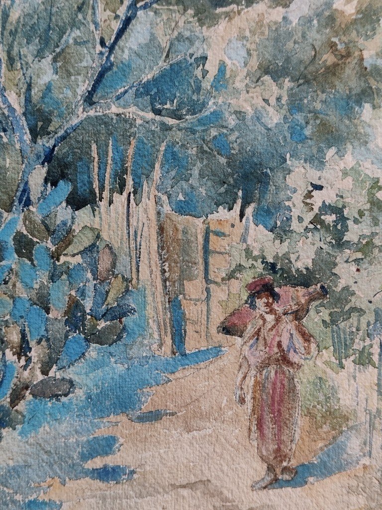 ÉDOUARD HERZIG 1860-1926...GRANDE AQUARELLE...ALGÉRIE & KABYLIE DES PEINTRES..LA PORTEUSE D'EAU-photo-3
