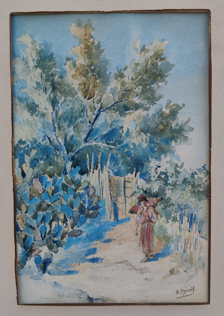 ÉDOUARD HERZIG 1860-1926...GRANDE AQUARELLE...ALGÉRIE & KABYLIE DES PEINTRES..LA PORTEUSE D'EAU