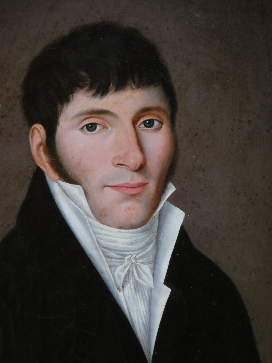 GRAND PORTRAIT DU 1ER EMPIRE VERS 1804-1815...UN JEUNE BOURGEOIS, SOUS LE RÈGNE DE NAPOLÉON-photo-2