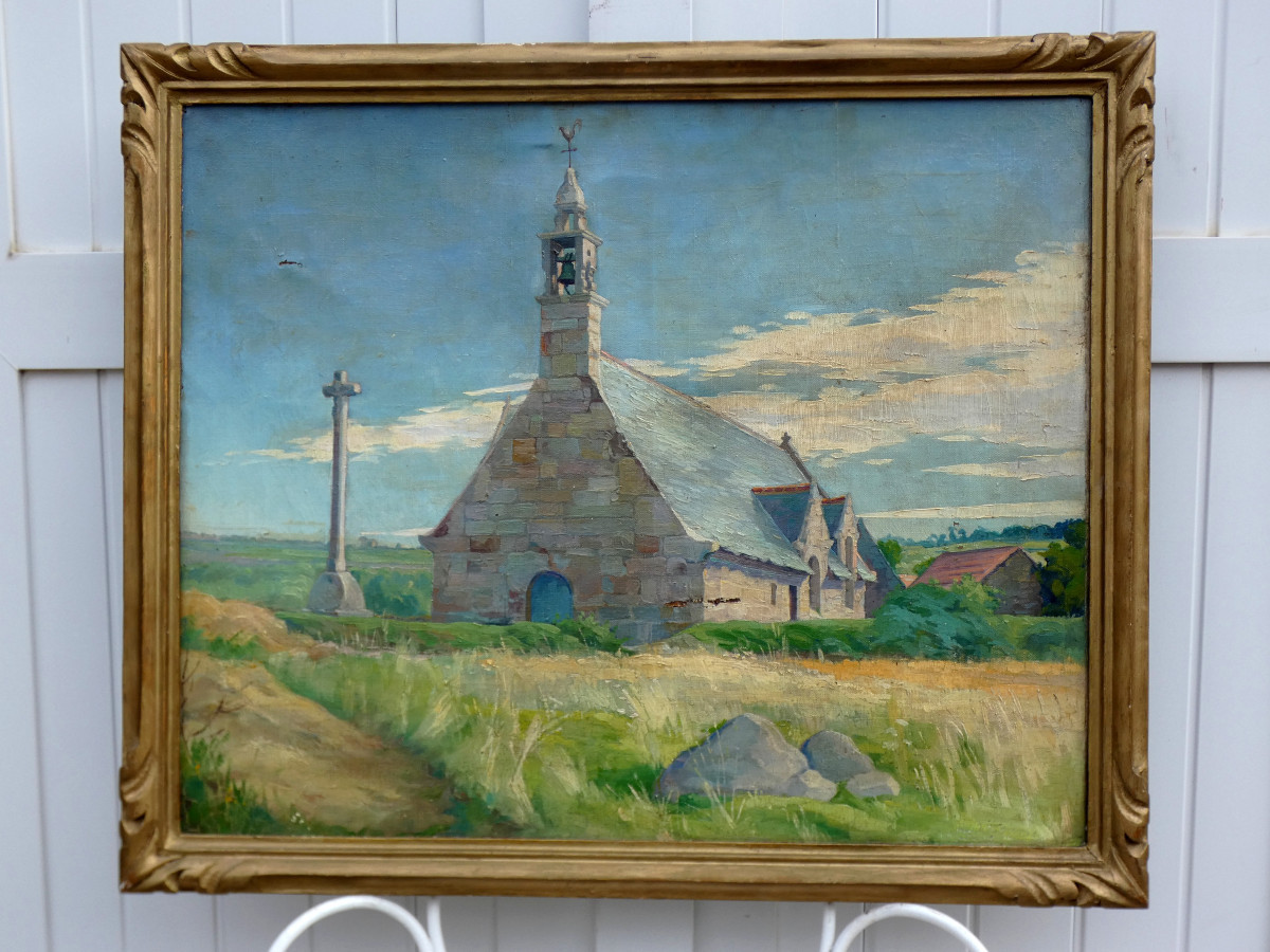 Large 1900 Impressionist Canvas - The Chapel Of Bonne Nouvelle In Trébeurden - Bretagne.-photo-3