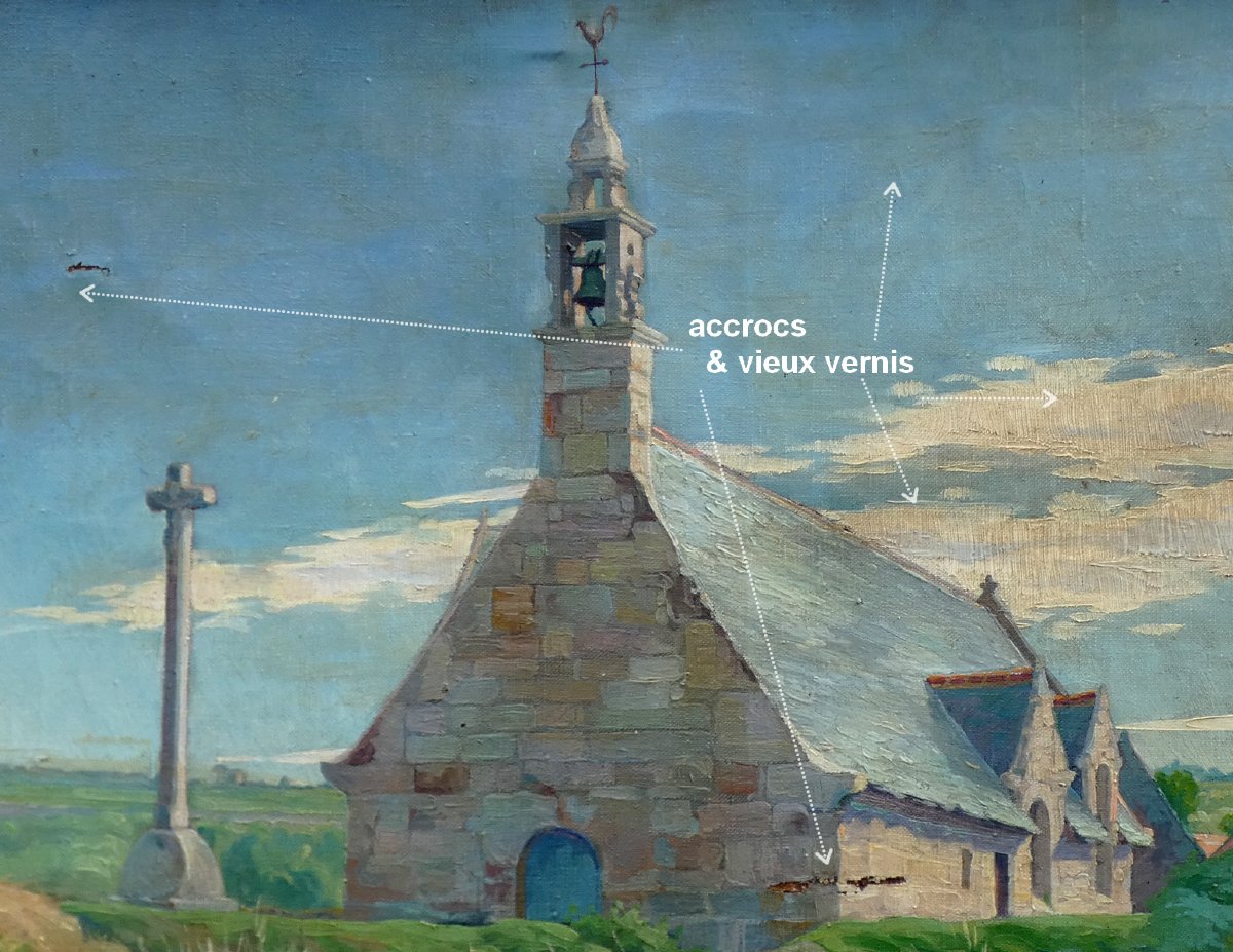Large 1900 Impressionist Canvas - The Chapel Of Bonne Nouvelle In Trébeurden - Bretagne.-photo-3