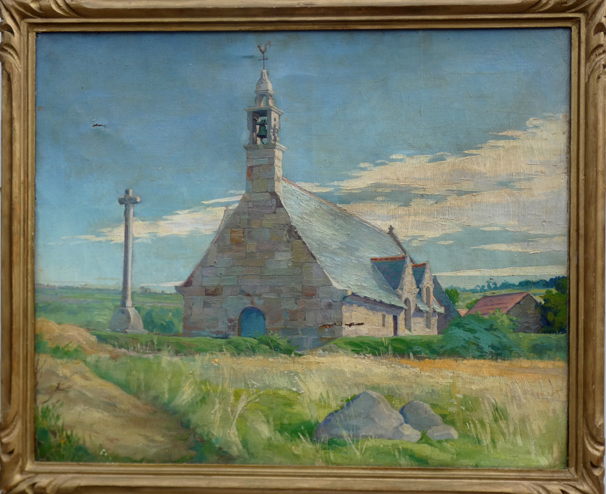 Large 1900 Impressionist Canvas - The Chapel Of Bonne Nouvelle In Trébeurden - Bretagne.