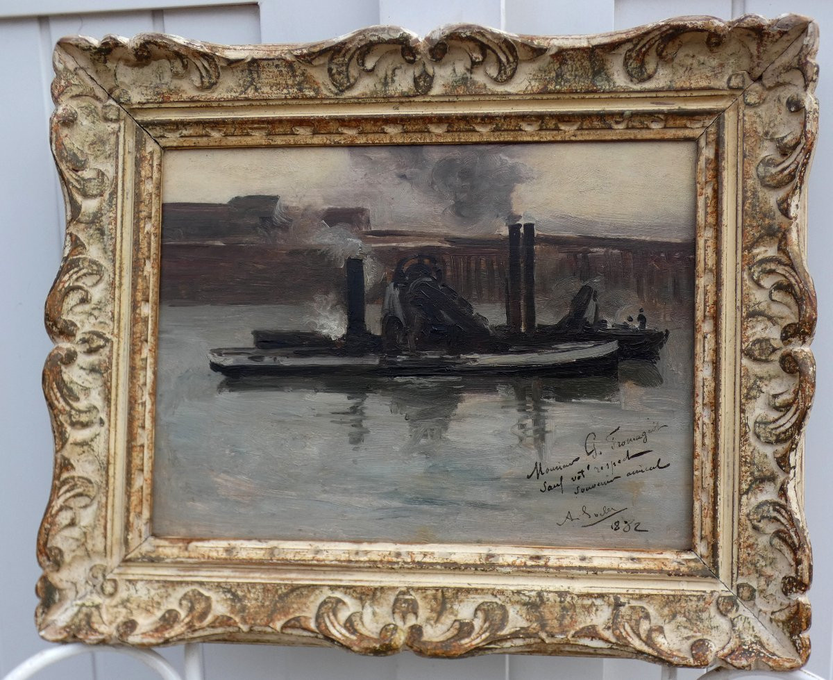 Arthur-louis Soclet 1845-1900...seascape With Boats In The Port Of Le Havre-photo-3