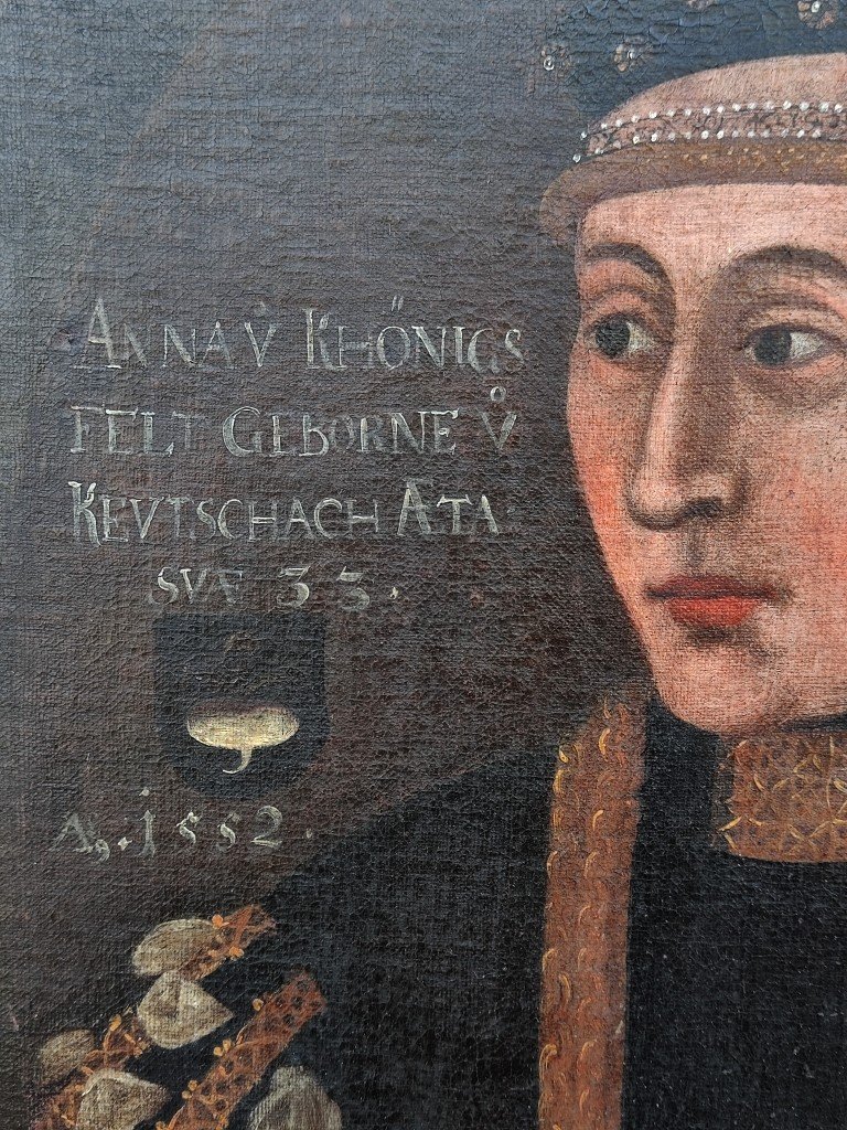 Large XVIIth Piece -portrait Anna Von Königsfeldt Née Von Keutschach- Austrian Aristocracy-photo-4