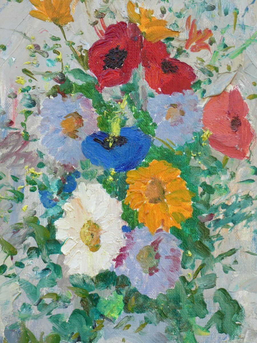 Costanzo W. Figlinesi 1912-1991...still Life With Bouquet Of Field Flowers-photo-1