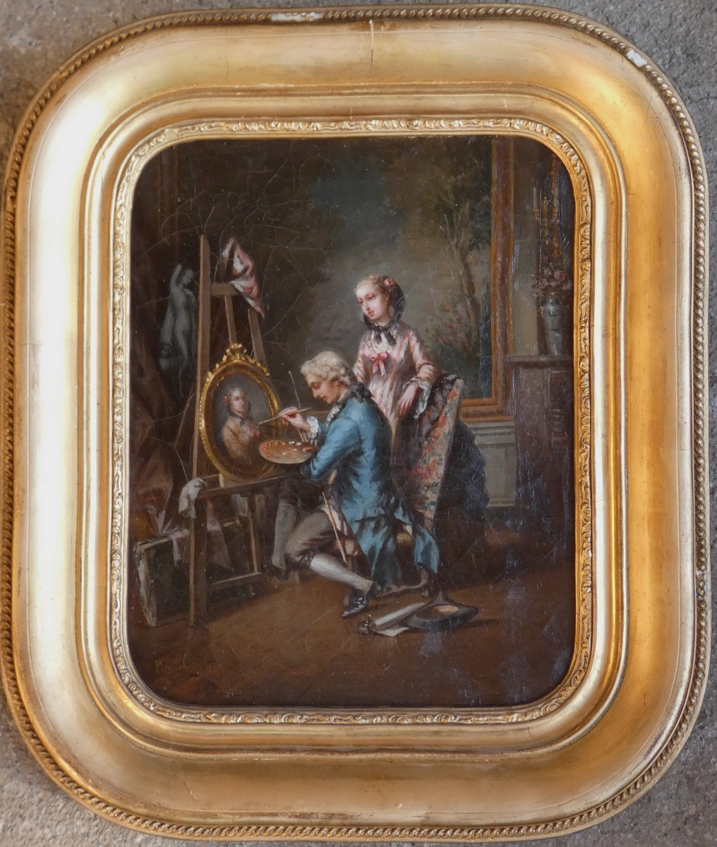XVIIIth Rococo - The Mondain Painter & His Model -signature ?-photo-2