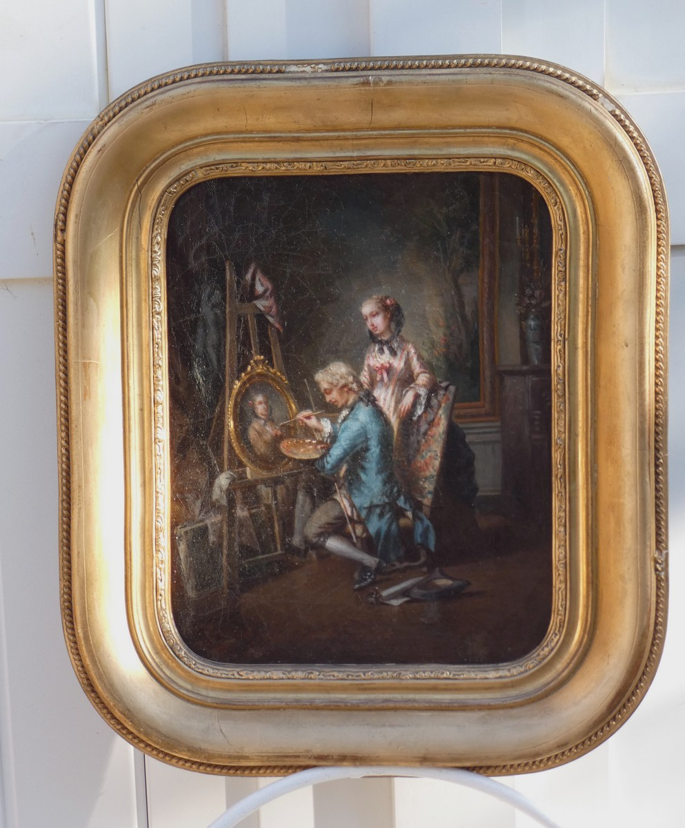 XVIIIth Rococo - The Mondain Painter & His Model -signature ?-photo-3