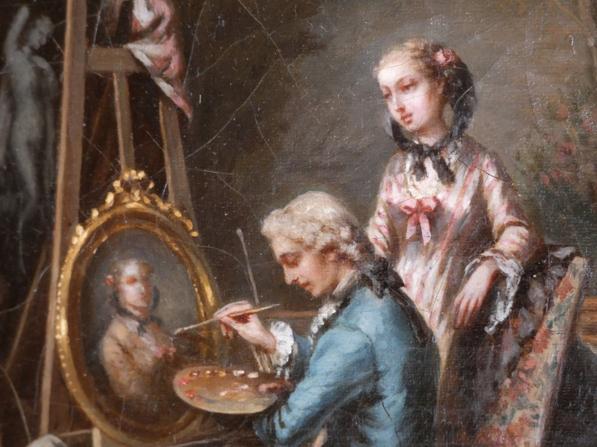 XVIIIth Rococo - The Mondain Painter & His Model -signature ?-photo-4