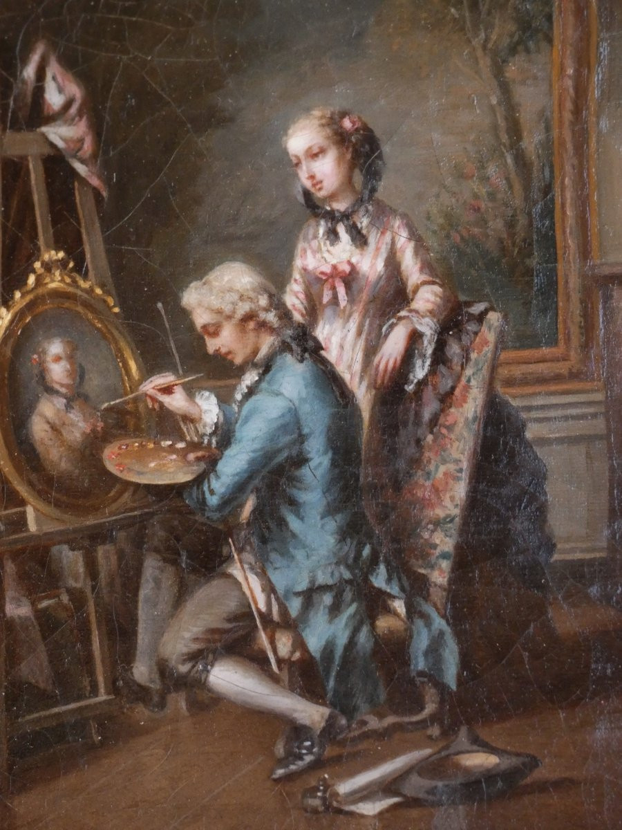 XVIIIth Rococo - The Mondain Painter & His Model -signature ?-photo-1