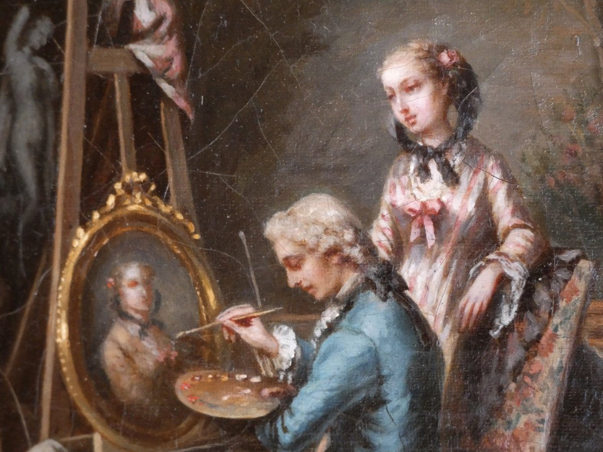 XVIIIth Rococo - The Mondain Painter & His Model -signature ?-photo-3