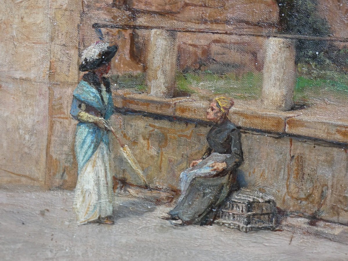 Large 19th Century Impressionist Panel...animated Scene In Front Of The Monolith Church Of Saint-émilion-photo-4