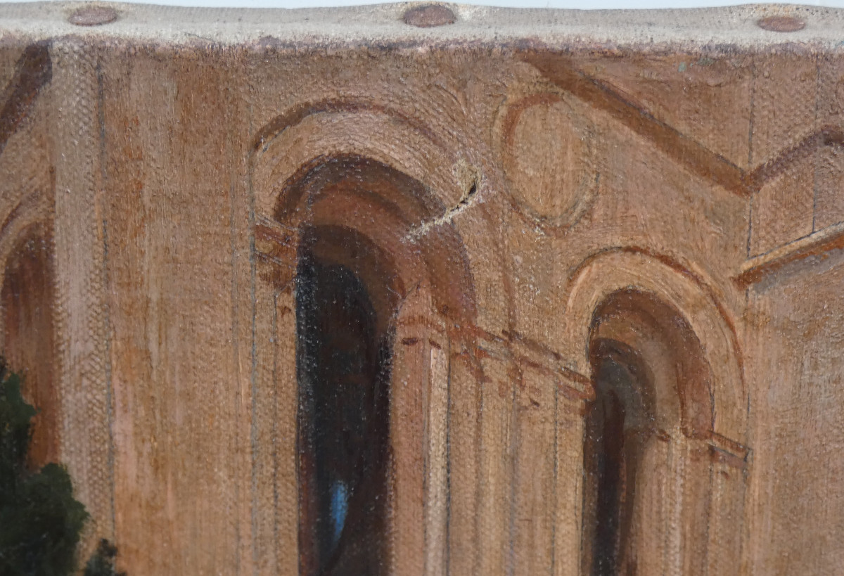 Large 19th Century Impressionist Panel...animated Scene In Front Of The Monolith Church Of Saint-émilion-photo-2