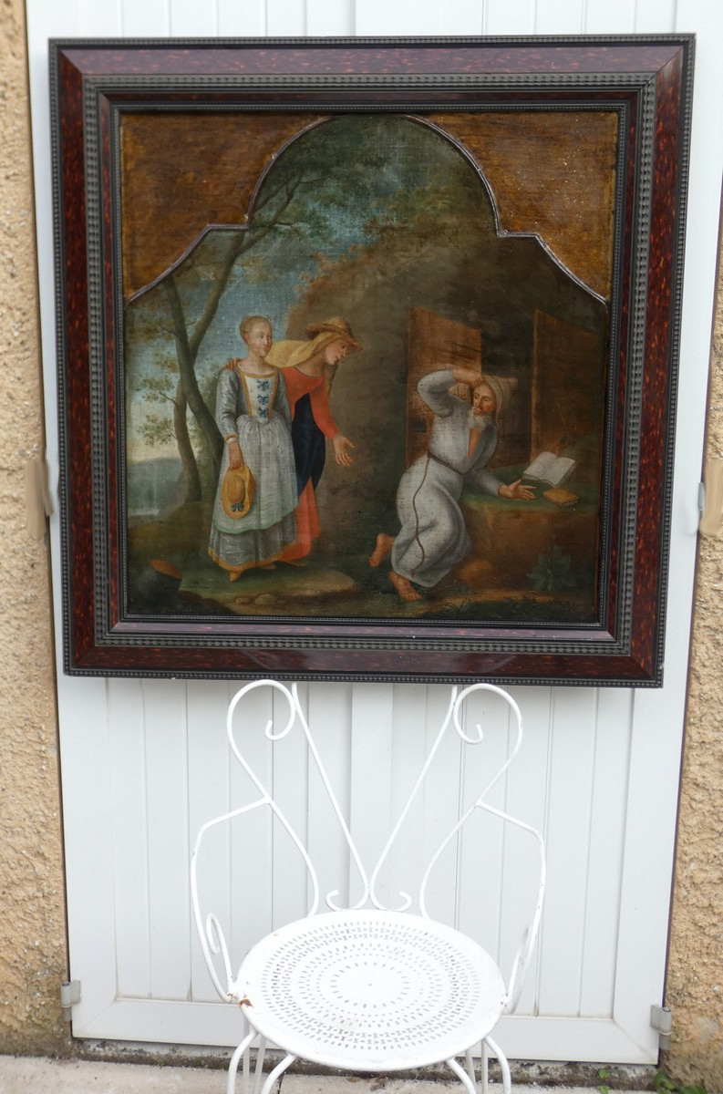Large 18th Century Biblical Toile - French Or Flamish Ecole - The Tentation Of Saint Antoine-photo-2