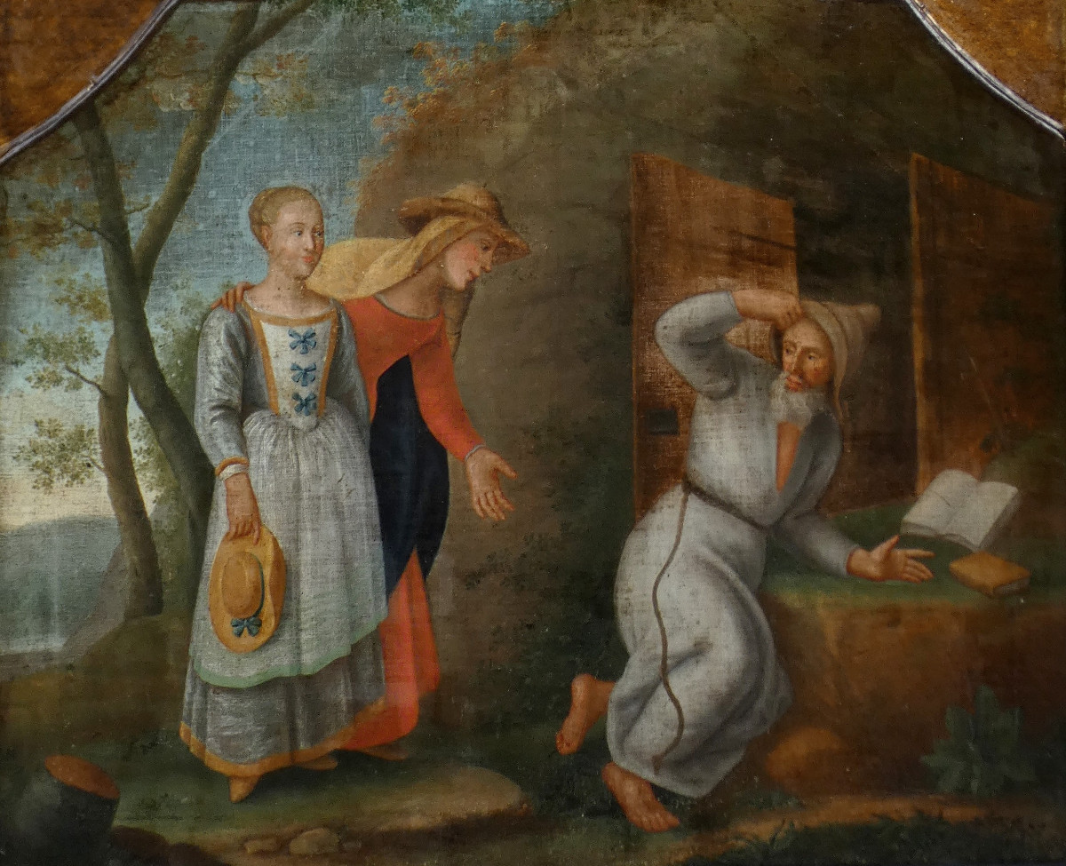 Large 18th Century Biblical Toile - French Or Flamish Ecole - The Tentation Of Saint Antoine-photo-4
